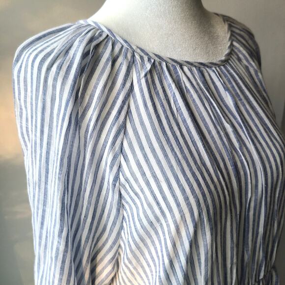 SUNDRY Stripe Woven Cotton Tiered Maxi Dress Pockets White Navy Womens Sz Small - Picture 10 of 16